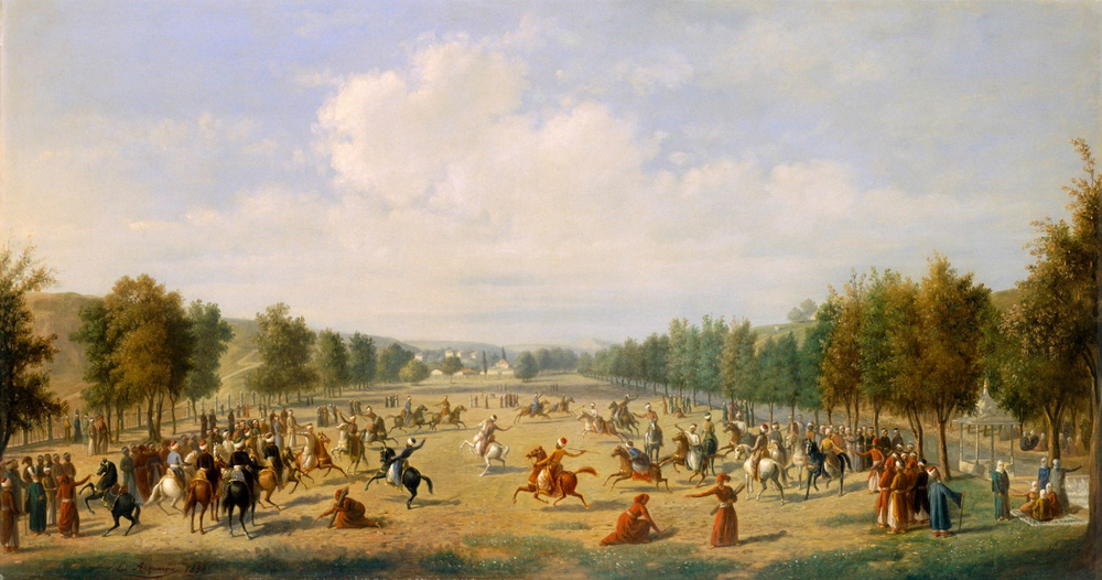 A Jereed Game in Kathane Luigi Acquarone from Antoine Ignace Melling Oil on canvas 655 x 120 cm 1891 1